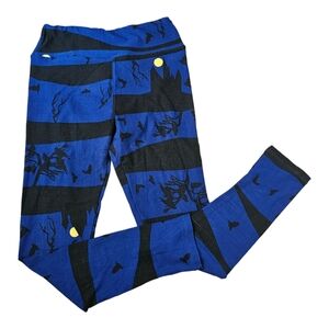 LULAROE One Size Bkue And Black Spooky Haunted House Leggings Soft